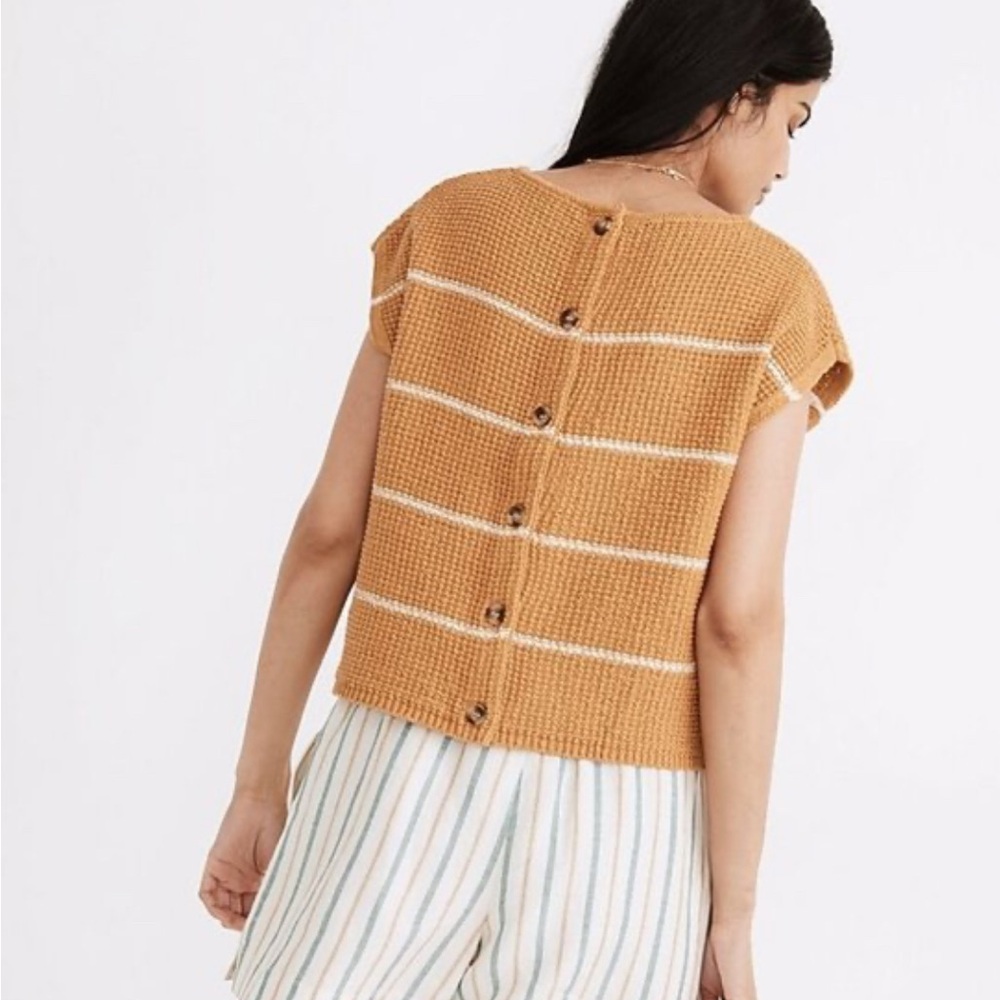 Madewell Tan and White Striped Short Sleeve Top - Picture 2 of 5